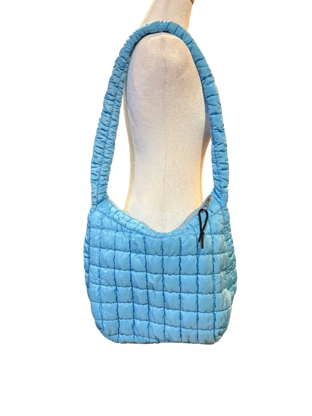 Y2K Blue Quilted Puffer Hobo Shoulder Bag Lightweight.